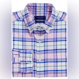 vineyard vines | Island Twill Plaid Sport Shirt | Pink Cloud | XLT